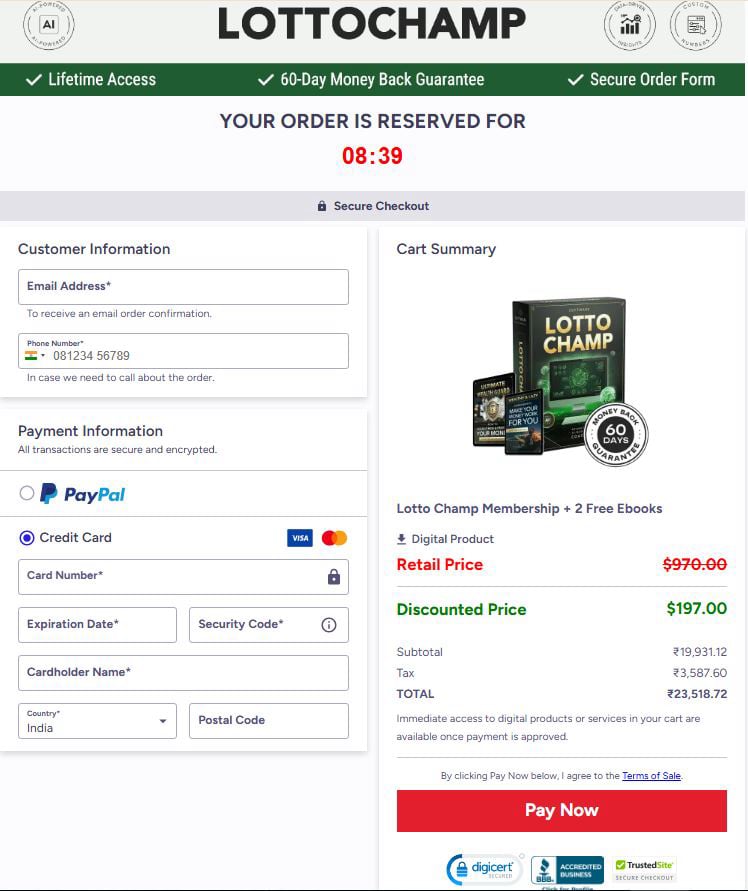 Lotto Champ Checkout Page